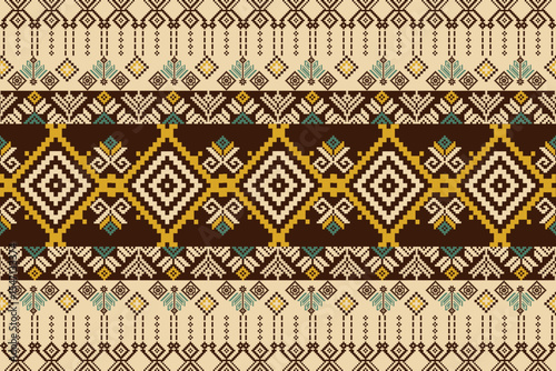 Traditional Ukrainian cross-stitch Detailed vector Illustration for textile printing design, on pixels pastel tones