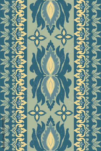 Ikat seamless floral pattern , Motif ethnic floral seamless textil, embroidery, print striped ornament floral, pattern, design for wrapping, silk, scarf, background, text