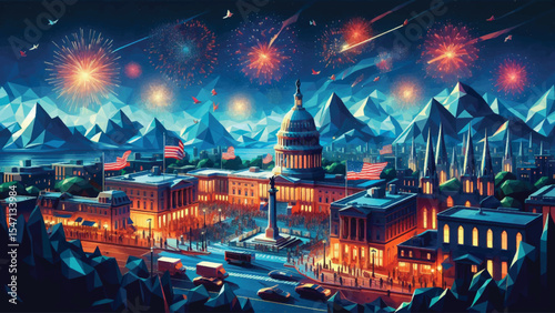 Independence Day ambience in low poly style