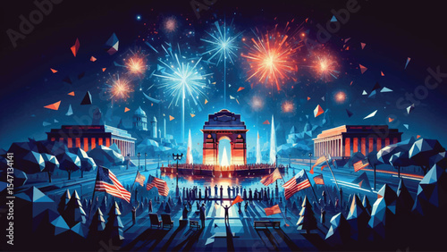 Independence Day ambience in low poly style
