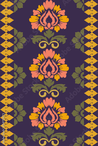 Ikat seamless floral pattern , Motif ethnic floral seamless textil, embroidery, print striped ornament floral, pattern, design for wrapping, silk, scarf, background, text
