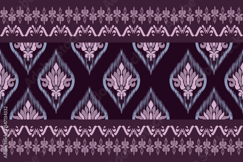 Ikat seamless floral pattern on yellow blue tone , Motif ethnic floral seamless textil, embroidery, print striped ornament floral, pattern, design for wrapping, silk, scarf, background, text