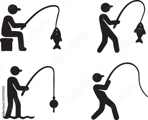 Angling and Fishing Activity Silhouette Vector Set