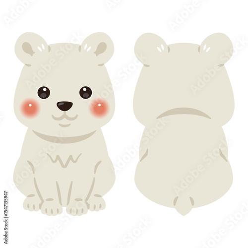お座りしたシロクマの前後イラストセット
