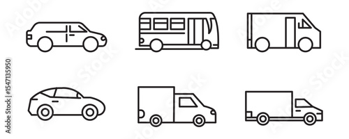 Simple line set of car icons.