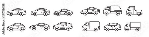 Car icon set in linear style. Transport vector illustration
