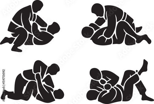 Brazilian Jiu-Jitsu Grappling and Combat Pose Vector Set

