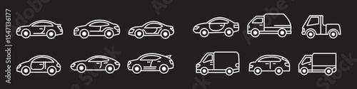 Simple line set of car icons.