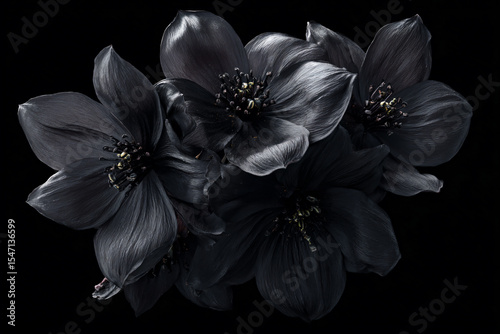 a bunch of black flowers on a black background