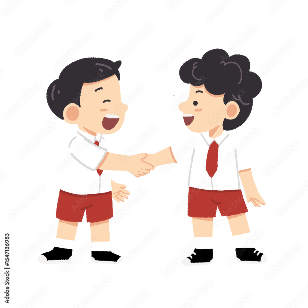 Two elementary school kids shake hands Two elementary school kids shake hands