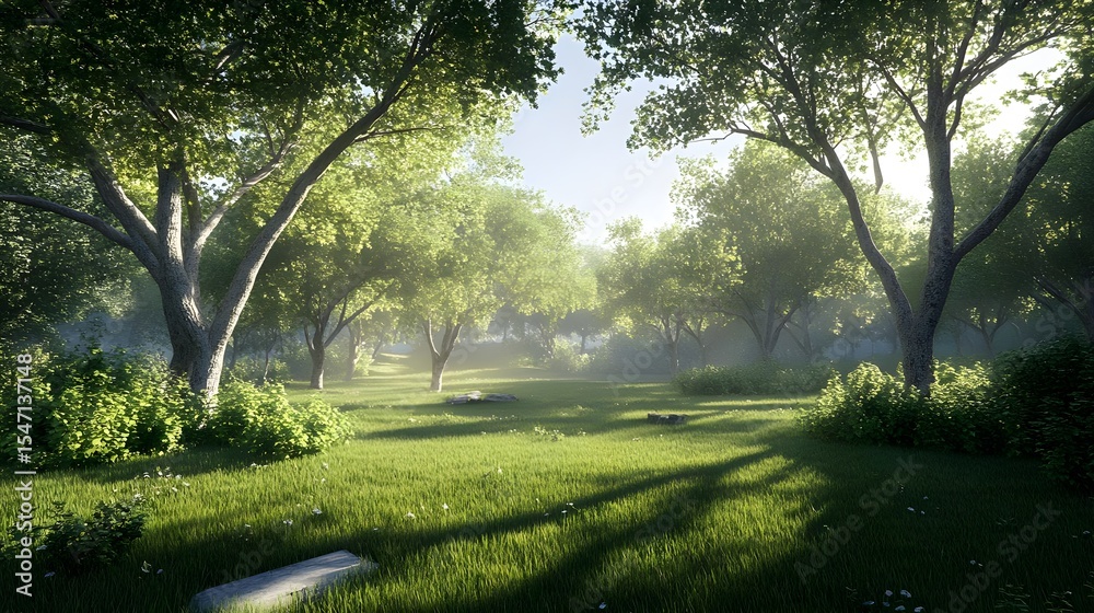 Obraz premium Forest, Glade, Trees, Sunlit Forest Glade