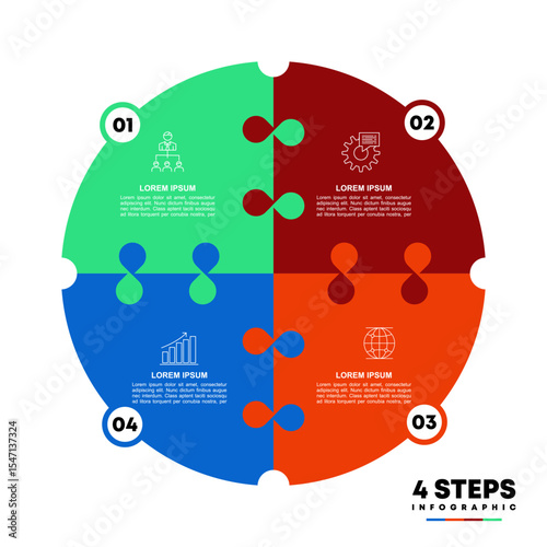 Vector circle arrows puzzle infographic, cycle diagram, presentation chart. Business concept with 4 options, parts, steps, processes. editable vector 
