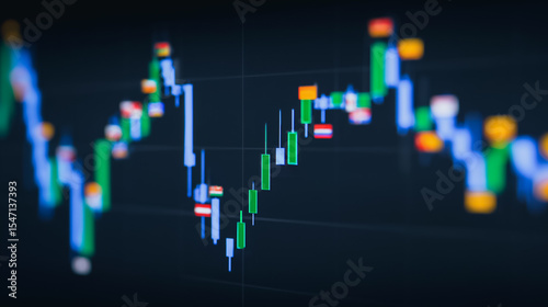 Stock Market Candlestick Chart: Abstract close-up of a dynamic candlestick chart displaying fluctuating stock prices.