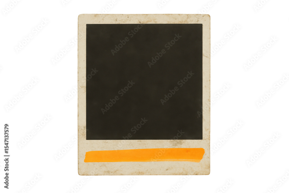 Fototapeta premium Vintage blank instant photo frame with orange tape isolated on white