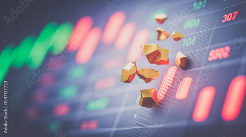 Financial Data and Gold Nuggets: A vibrant and conceptual illustration of the financial markets. The image captures the essence of market fluctuations, business, investment.