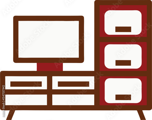 Red and white Modern wooden TV cabinet with storage compartments 