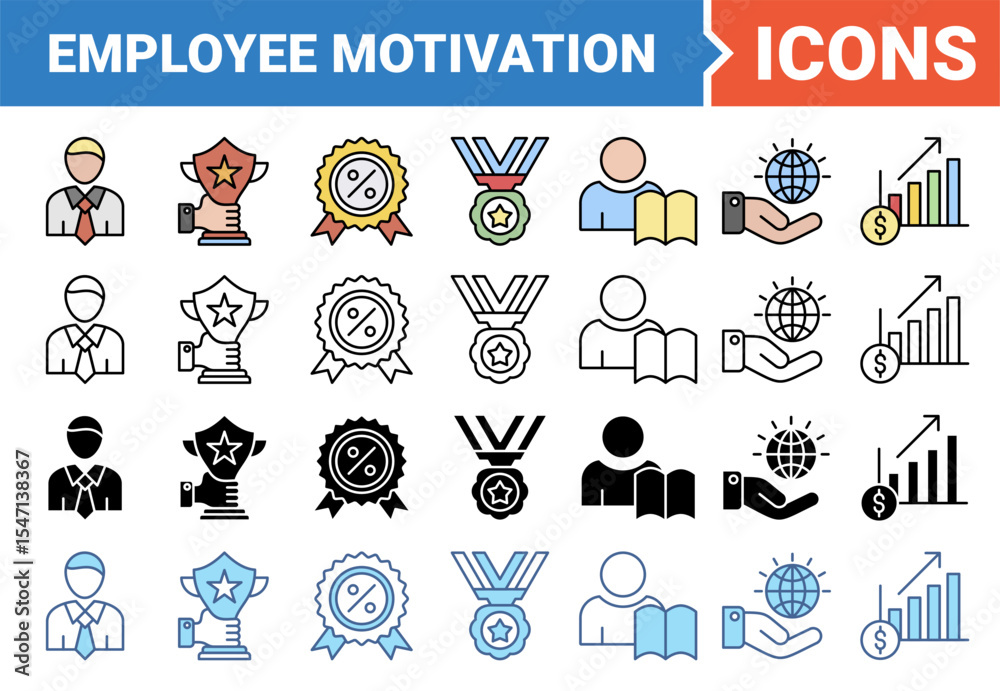 Fototapeta premium Employee motivation banner icon set with multiple style collection.
