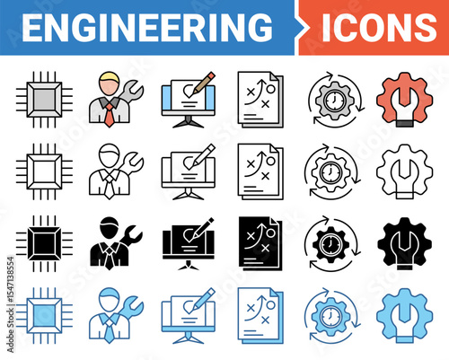 Engineering banner icon set with multiple style collection.