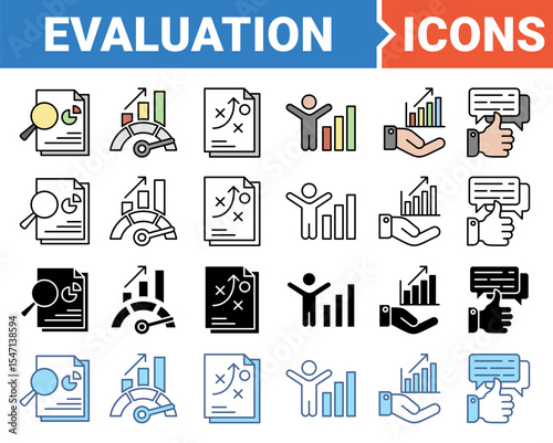 Evaluation banner icon set with multiple style collection.