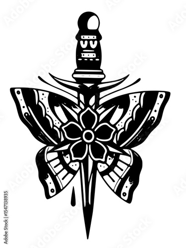 Dagger with butterfly and flower