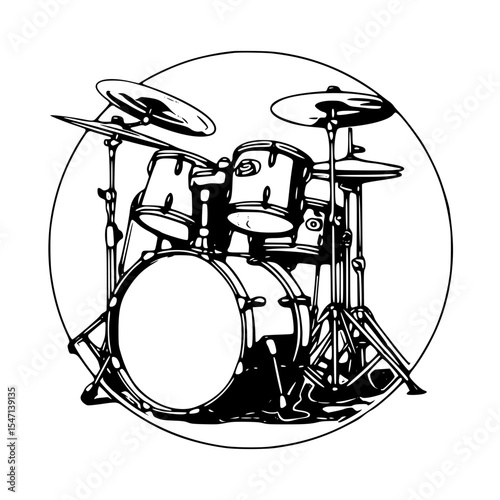 Isolated drum kit drawing on white background