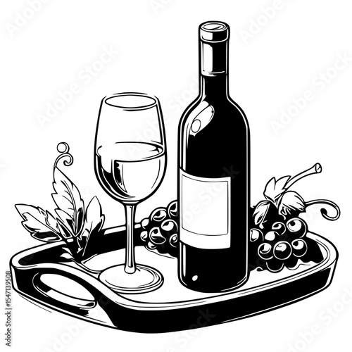 Wine bottle and glass