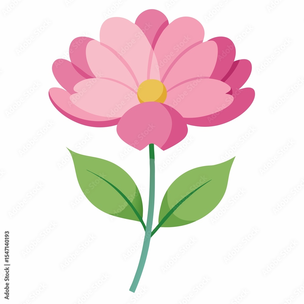Naklejka premium Pink flower with green leaves isolated on white background