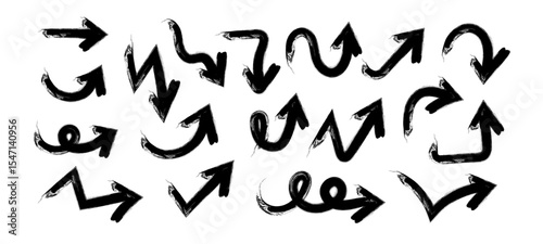 Hand Drawn Arrows Set vector collection, Grunge arrow brush drawn, sketched scribbles doodle symbols decorative element design illustration