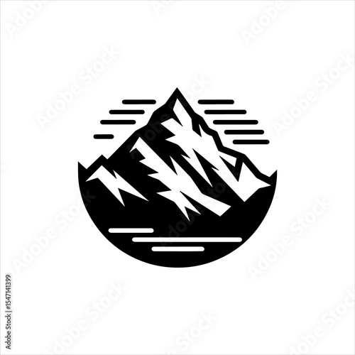 Black and White Mount Everest Vector Logo Isolated on White Background

