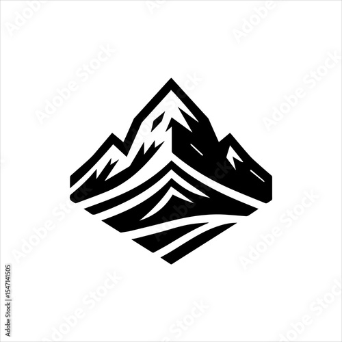 Black and White Mount Everest Vector Logo Isolated on White Background

