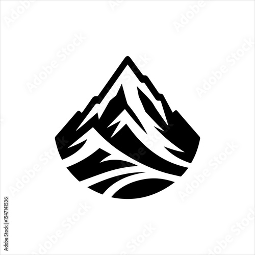 Black and White Mount Everest Vector Logo Isolated on White Background

