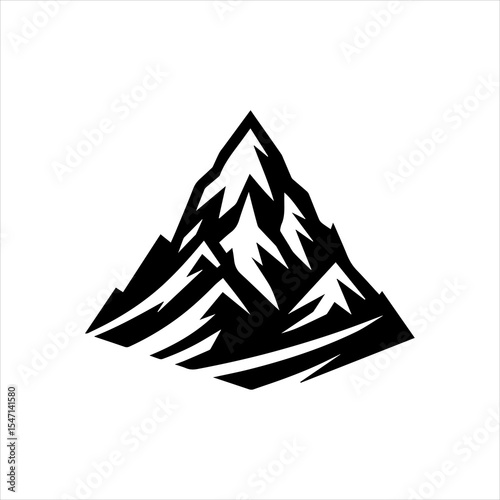 Black and White Mount Everest Vector Logo Isolated on White Background

