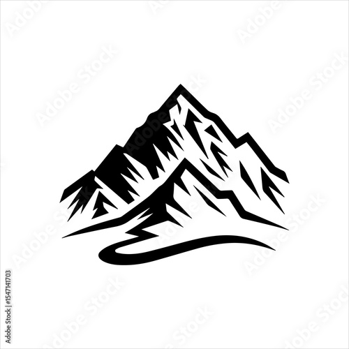 Black and White Mount Everest Vector Logo Isolated on White Background

