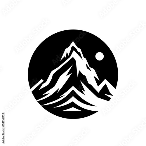 Black and White Mount Everest Vector Logo Isolated on White Background


