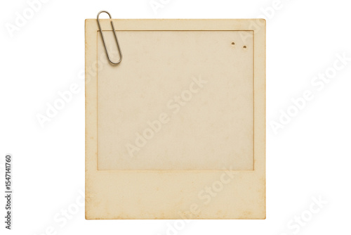 Blank instant photo frame with paper clip isolated PNG with Transparent Background