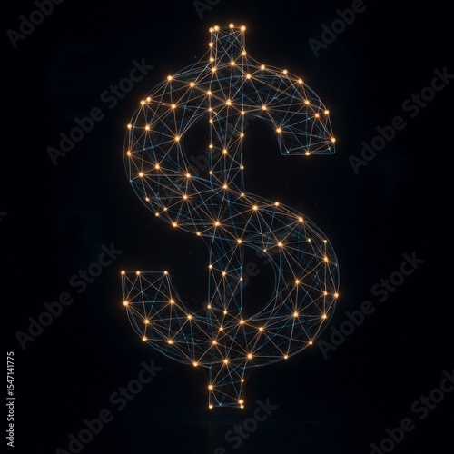 Futuristic Neural Network Dollar Symbol, AI Finance, Cryptocurrency & Digital Economy Concept