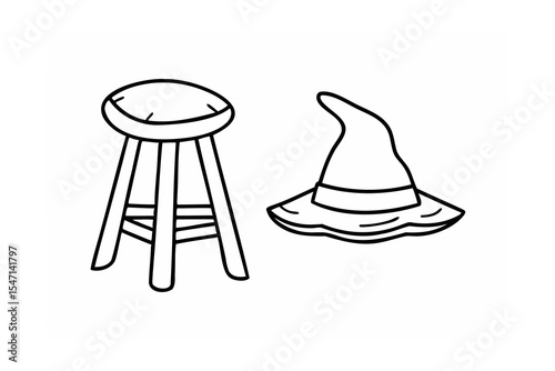 Simple Line Drawing of Stool and Witch Hat chair halloween
