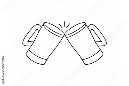 Two Mugs Clinking Together Line Art Illustration beer mugs