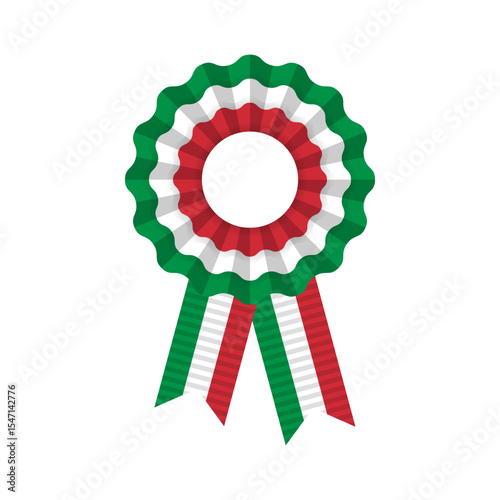 green white red rosette, italian or mexican national flag colors award, winner medal with ribbons vector template, independence day bow