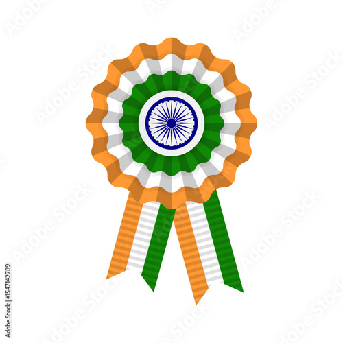 orange white green rosette, indian national flag colors award, winner medal with ribbons vector template, independence day bow