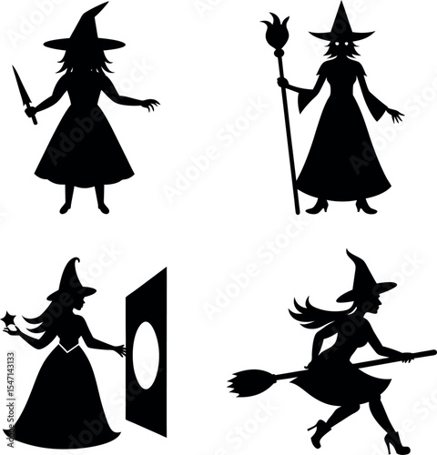 Cute Halloween Witches and Cats Vector Pack