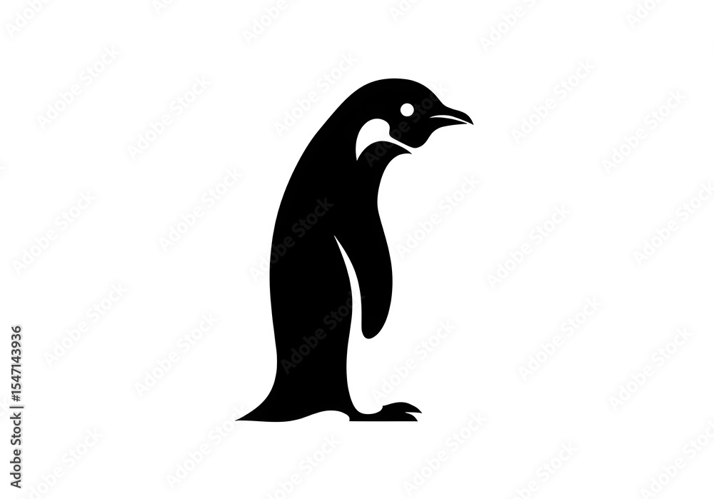 Obraz premium Black Silhouette Penguin Isolated White Background