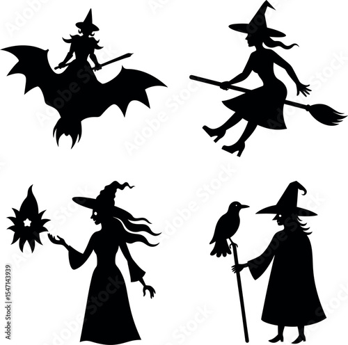 Flying Witch Trio Halloween Silhouette Art