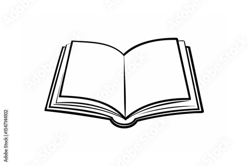 Open Book Black and White Line Drawing Illustration