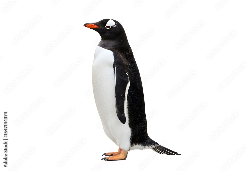 Fototapeta premium Gentoo Penguin Standing White Background