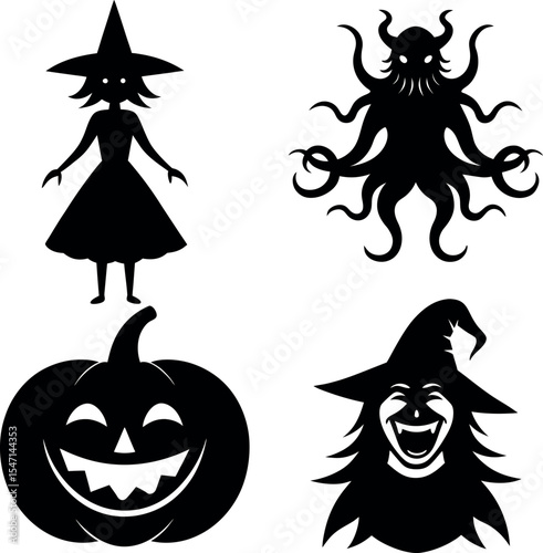 Halloween Bug Eyed Monsters Vector Set