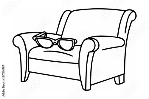 Sunglasses resting on an armchair simple line drawing