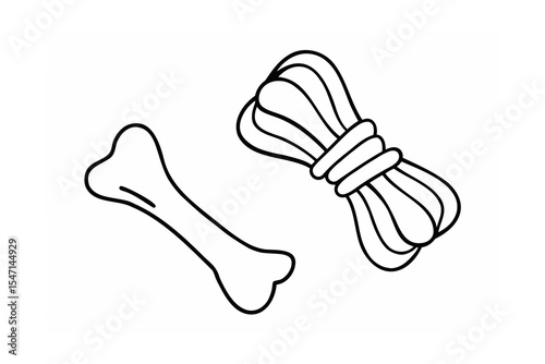 Dog Bone and Rope Toy Line Drawing Illustration pet toy