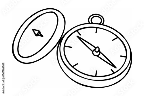 Open Pocket Compass Black Line Drawing Illustration