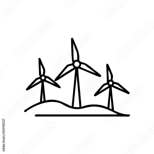 Three Wind Turbines Black Line Art Illustration wind power